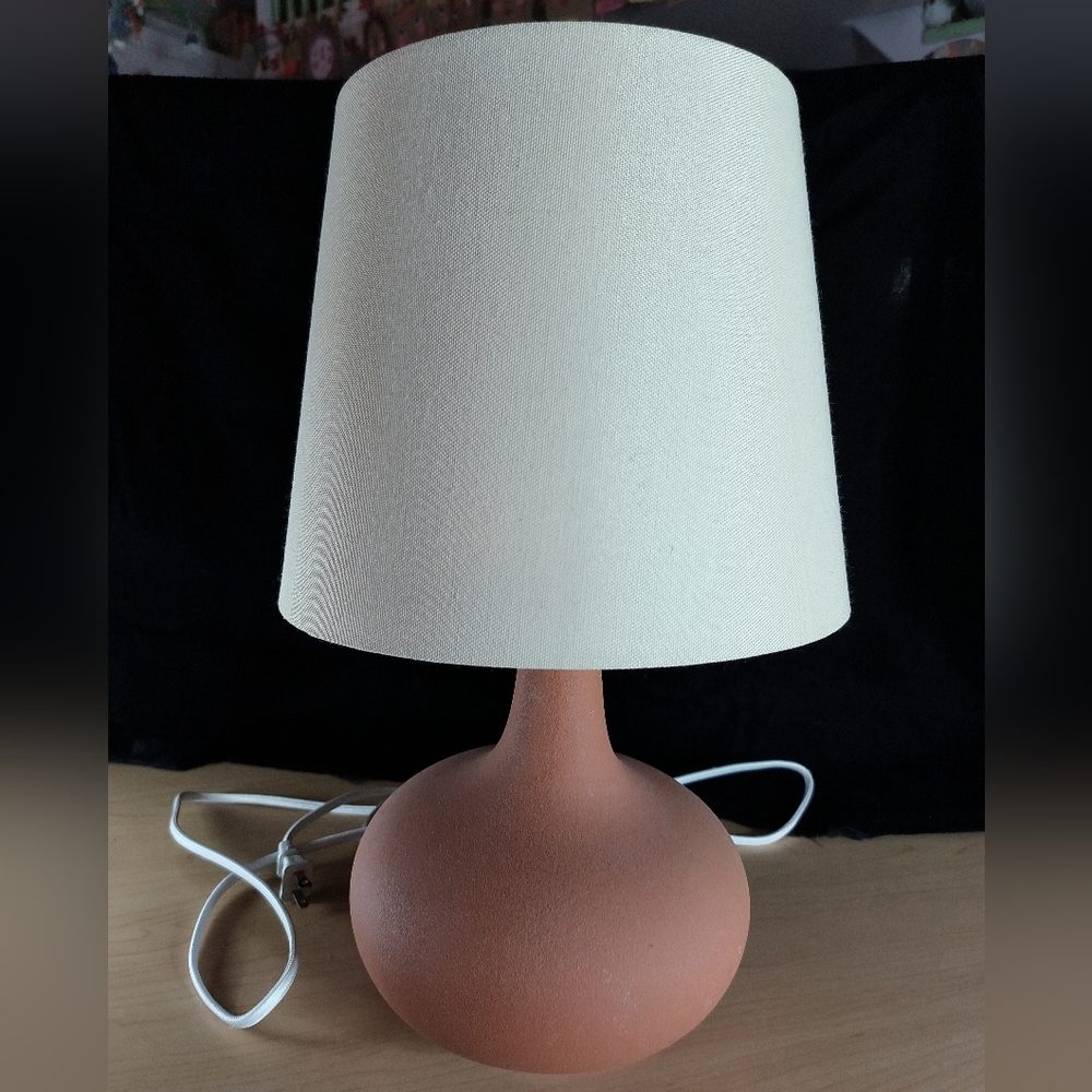 Evietta Table Lamp by Rejuvenation Clay Ceramic Base with Light Cream Shade